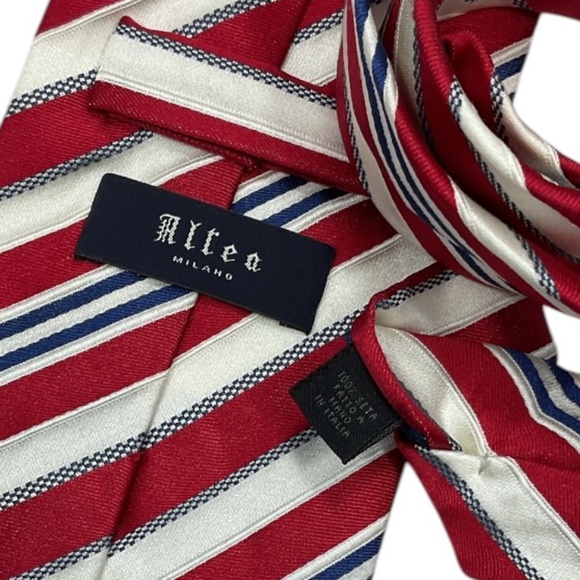 ALTEA Red/White Striped Silk LUXURY Tie ITALY - Picture 3 of 4